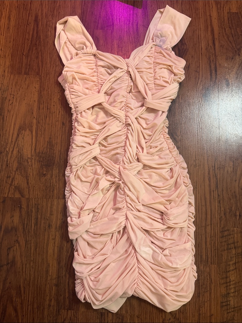 bebe Blush Pink Ruched Sleeveless Bodycon Mini Dress 17.1T